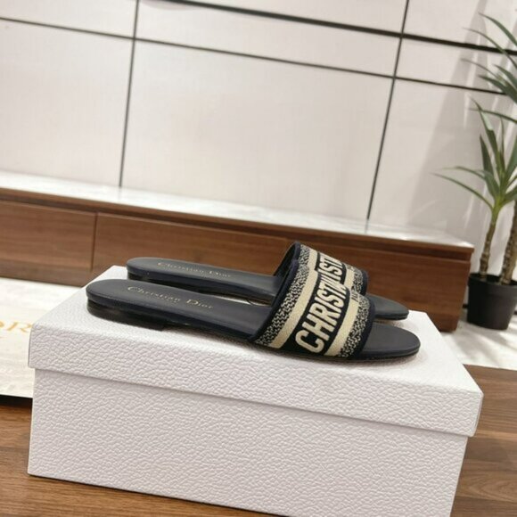 DIOR Dway Slide Deep Blue Embroidered Cotton - Picture 3 of 8